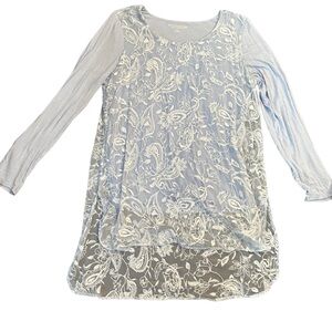 Soft Surroundings Blue Long Sleeve Sheer‎ Embroidered Tunic Top Size Medium